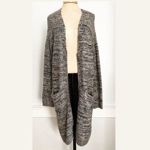 Long Black & White Heather Duster Cardigan